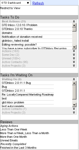 A glimpse at GTDInbox's new Dashboard